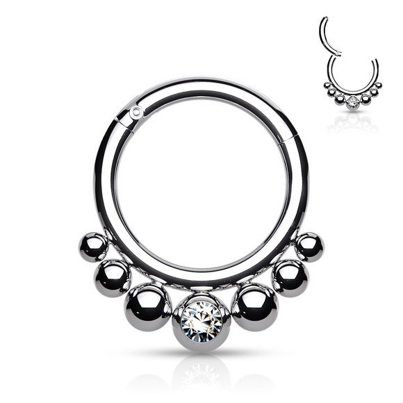 COPY - Septum or Daith Clicker Ring in Surgical Steel with Crystal Inlay 16g 8mm - Picture 1 of 2